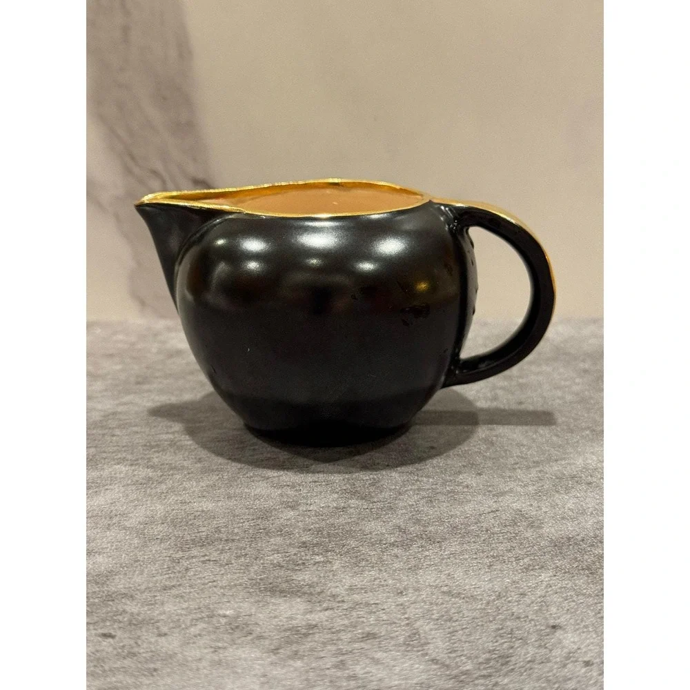 Vintage VILLEROY & BOCH Creamer Onyx Black Gold Trim Made in Luxembourg